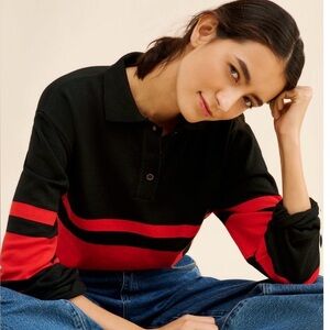 Black and Red Striped Polo Women's Sweater